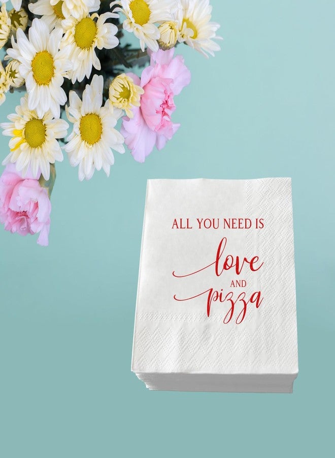 ZLPDS 50 Pcs Wedding Napkins Red Foil "All You Need is Love and Pizza" Paper Cocktail Napkins Bar Berverage Napkins for Engagement Rehearsal Dinner Luncheon Dinner Party Decorations 3-Ply - Image 4